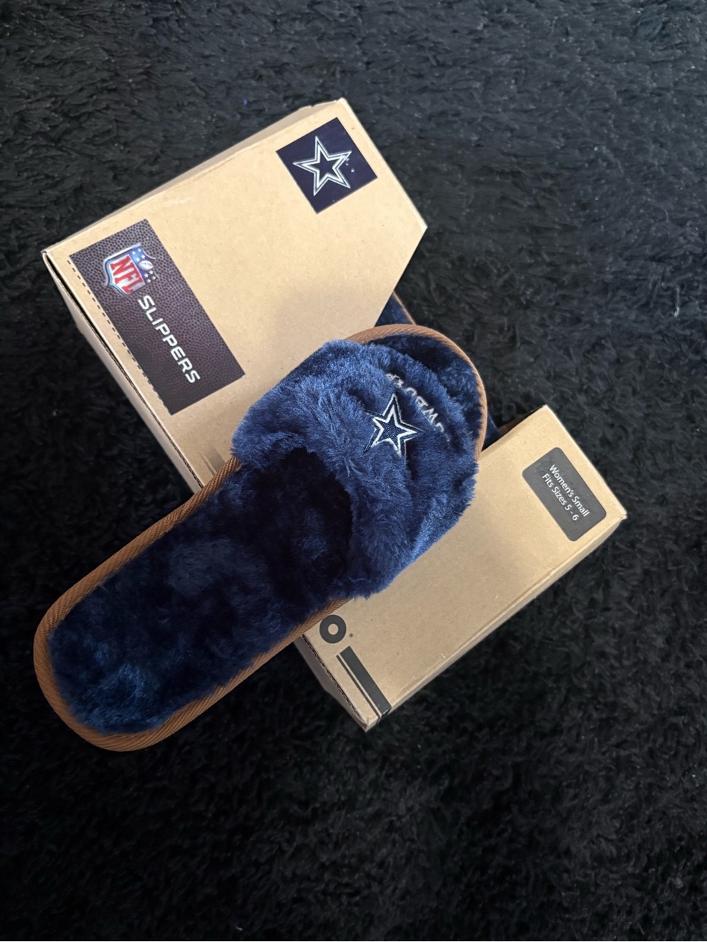NFL Plush Slide Slippers in Navy Blue with Star Logo